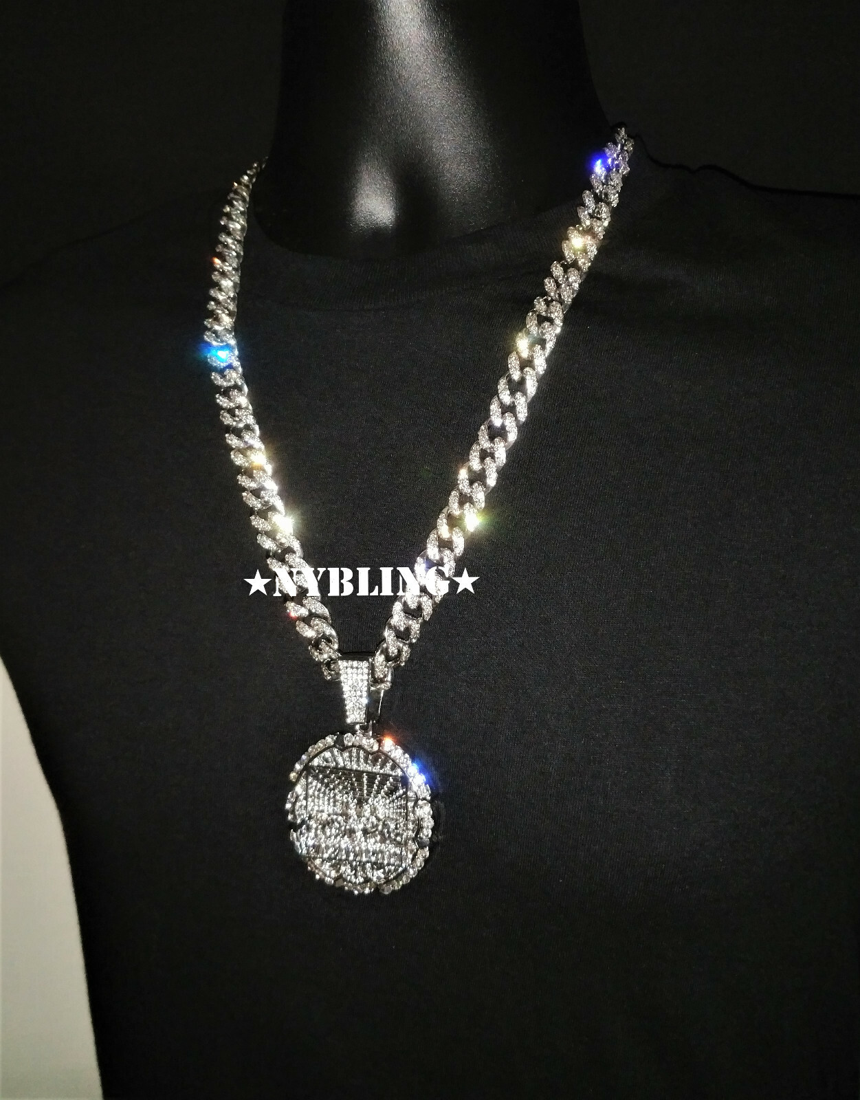 12MM Cuban Link Chain Necklace XL Last Supper Pendant Plated Hip Hop CZ Jewelry