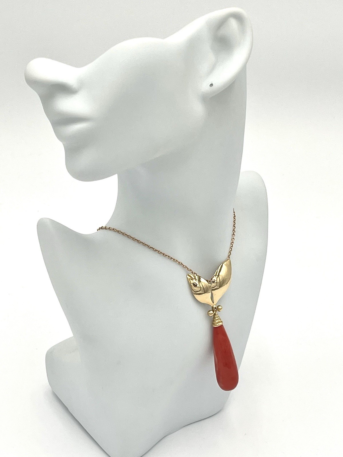 18Kt Gold Natural Mediterranean Red Coral 45mm Torre del Greco Pendant