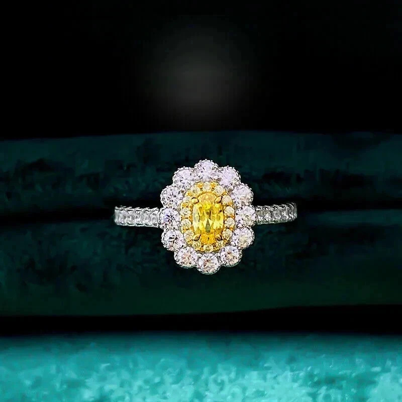 3.20Ct Oval Cut Yellow Citrine Halo Engagement Wedding Ring 14K White Gold Over