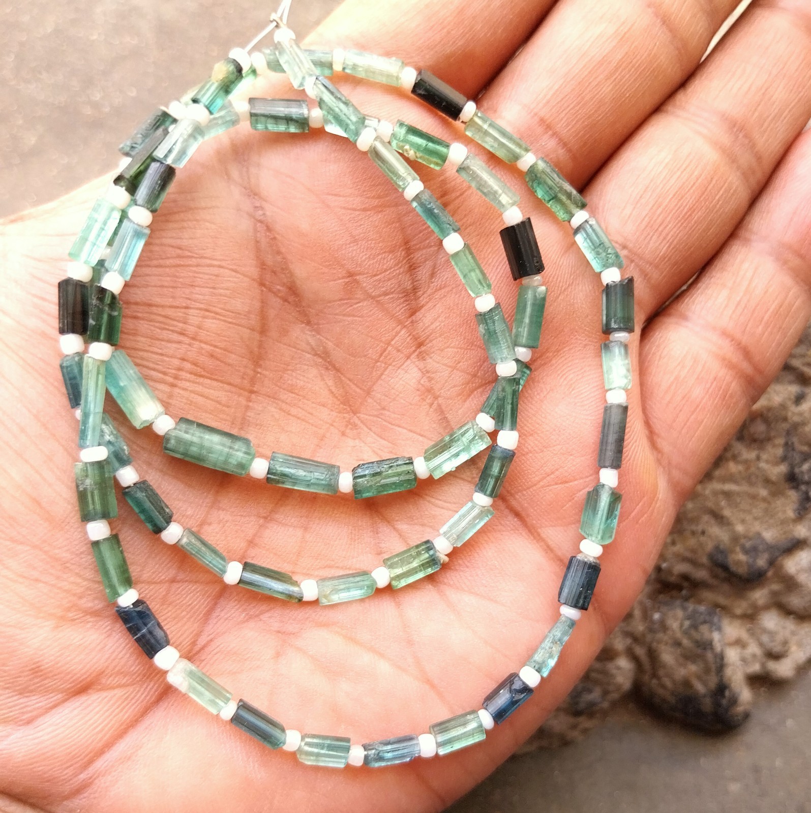 56 Carat 6 to 11 MM Natural Multi Color Tourmaline Rough Stick 22 inch Beads
