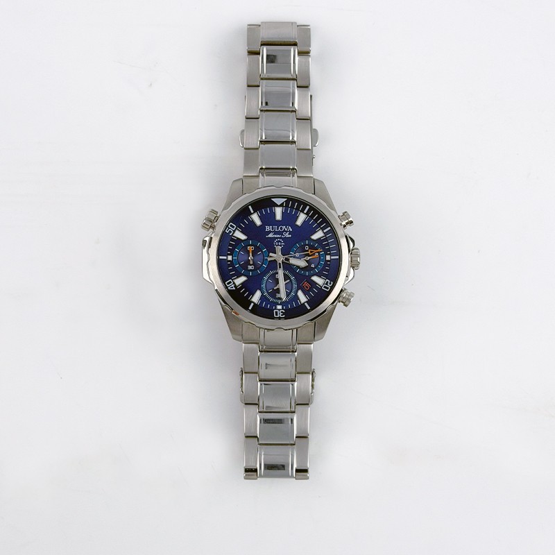 Bulova Marine Star Blue Dial 96B256 Steel Men Quartz Watch 43mm Chronograph