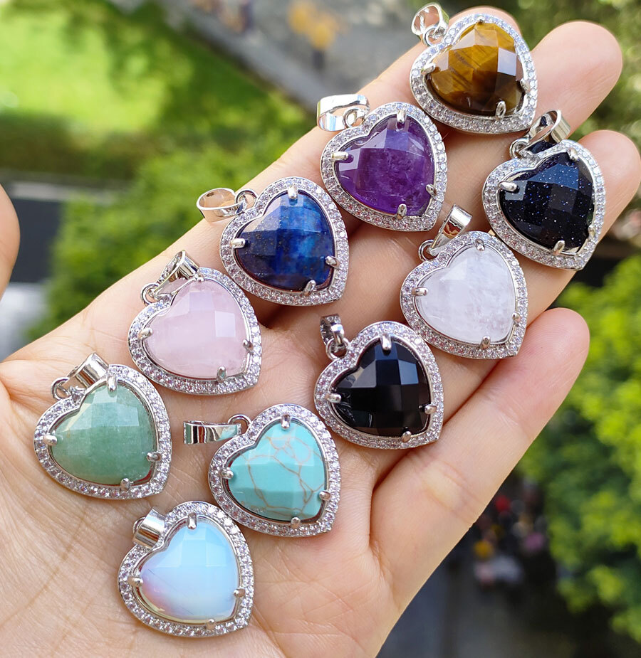10pcs Natural Amethyst Heart Pendants Faceted Vary Gems stone Love Luck Amulet