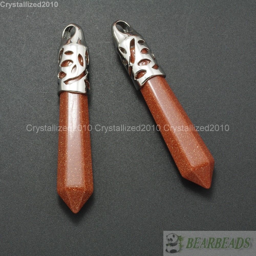 Natural Gemstone Long Hexagonal Pointed Reiki Chakra Healing Pendant Beads Pick