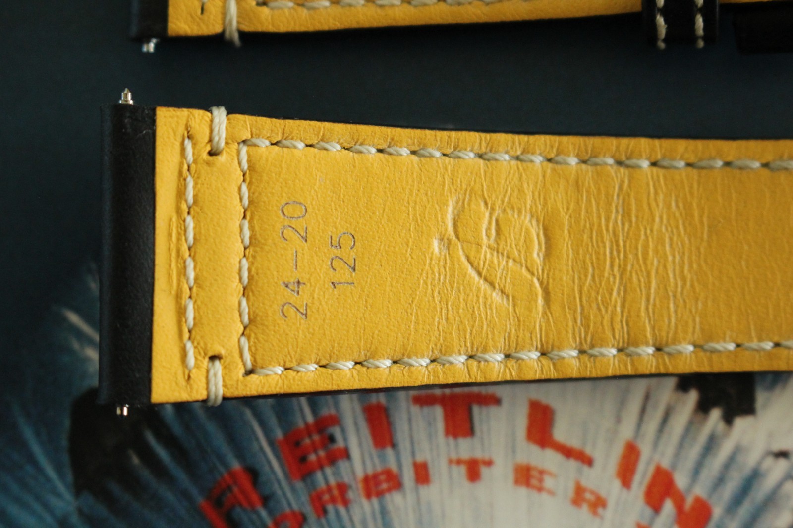 BREITLING 548X 24-20 BLACK AVIATOR TONGUE CALF BUCKLE WATCH BAND WATCHBAND STRAP