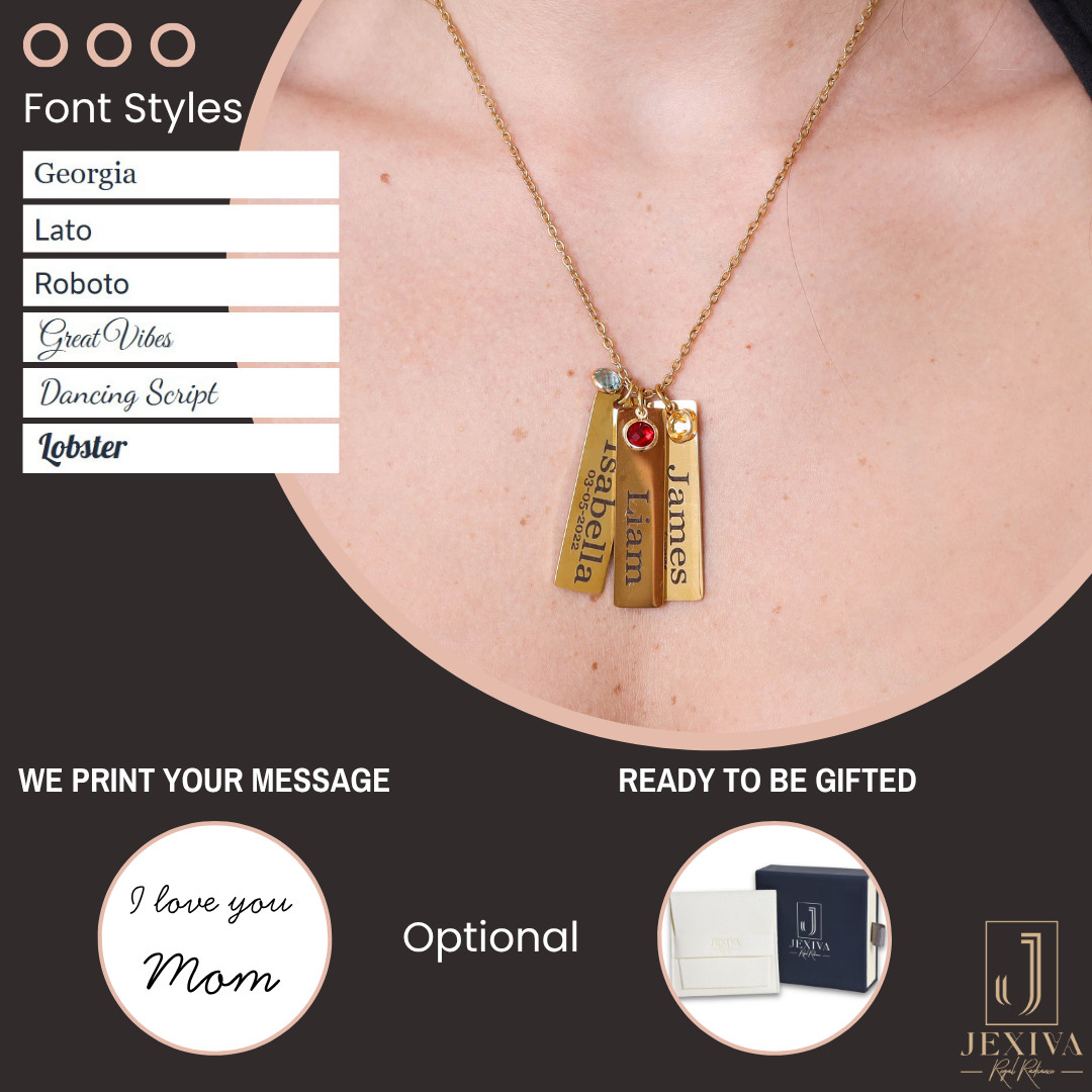 Necklace – Personalized Name Engraved Bars With Birthstone for Women/Men