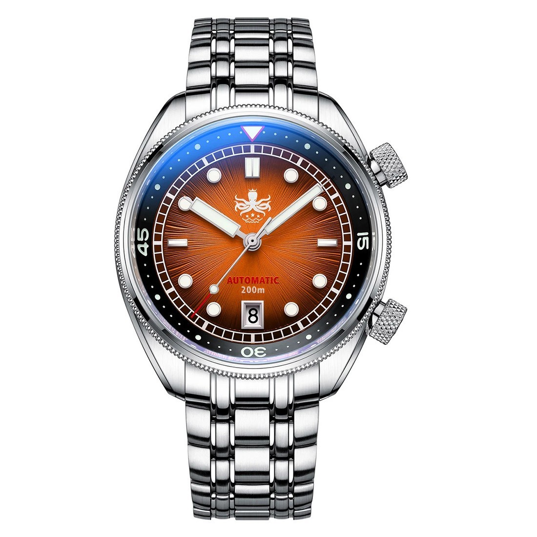 Phoibos EAGLE RAY 200M Steel Automatic Orange Sunray Diver Men’s Watch