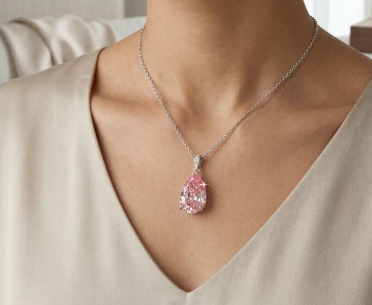 RARE 20 Ct Treated Pear Cut Certified Pink Diamond Pendant, FREE Matching Studs.