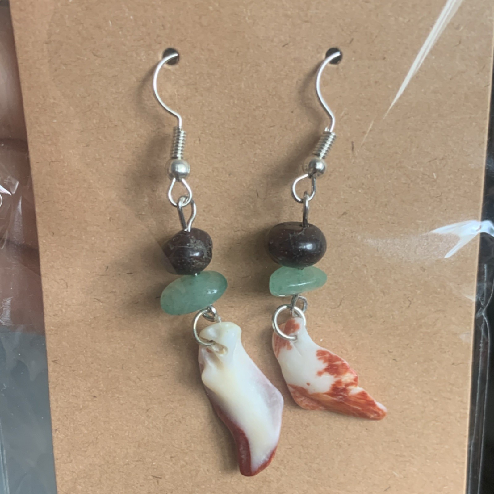 Handcrafted Shell Stone Beaded Dangle Earrings Multicolor White Red Chip Hook