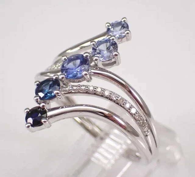 3Ct Round Cut Lab-Created Blue Sapphire Multi Row Band Ring 14K White Gold Over