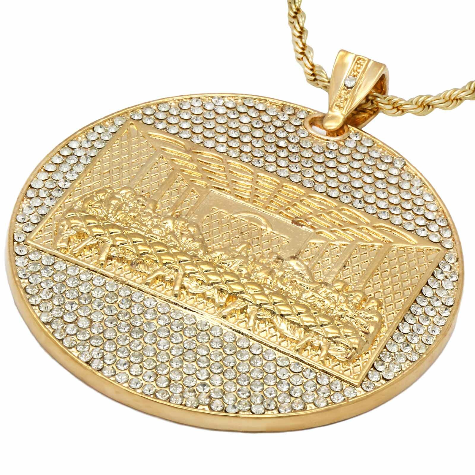 14k Gold Plated ” Huge LAST SUPPER” Pendant Cubic Zirconia 30″ Rope Chain
