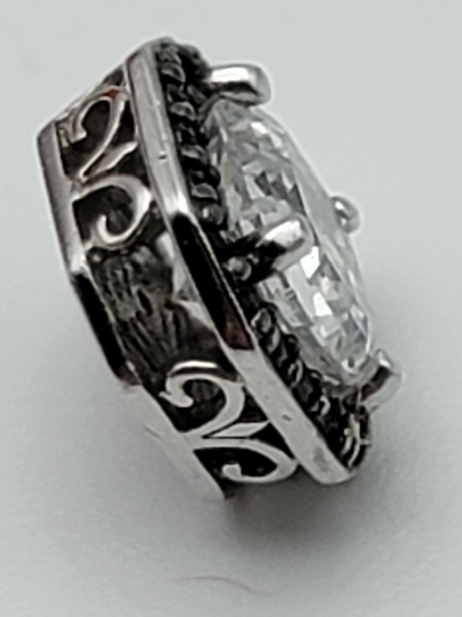 FE 925 Sterling Silver Clear & Black Cubic Zirconia Pendant 10.6mm Square