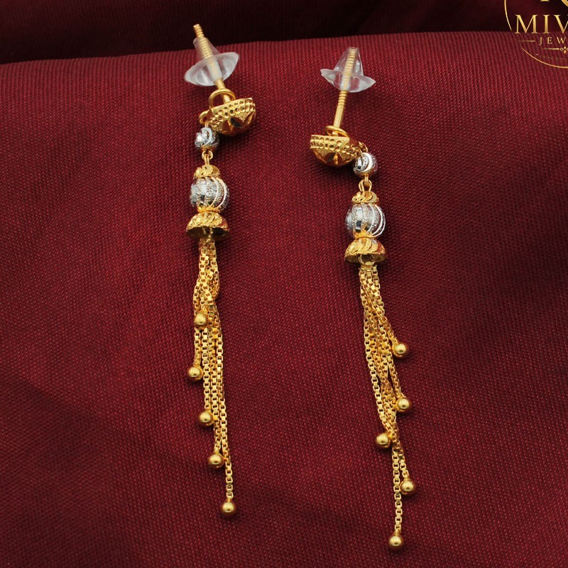 22K Gold Dazzling Teardrop Earrings 6.7cm Minimalist Gift Jewelry 6.15g