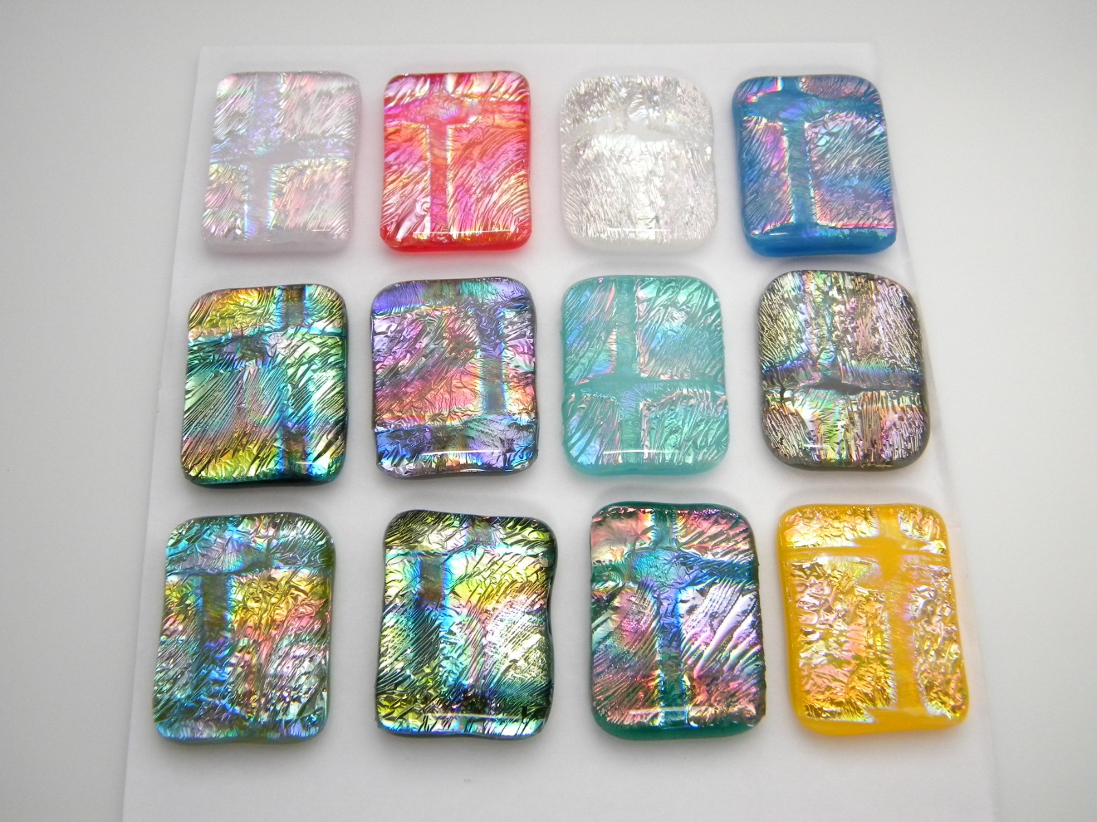 SET OF 12 pcs RECTANGLE DICHROIC FUSED GLASS pendant (i5) CABS HANDMADE MOSAICS