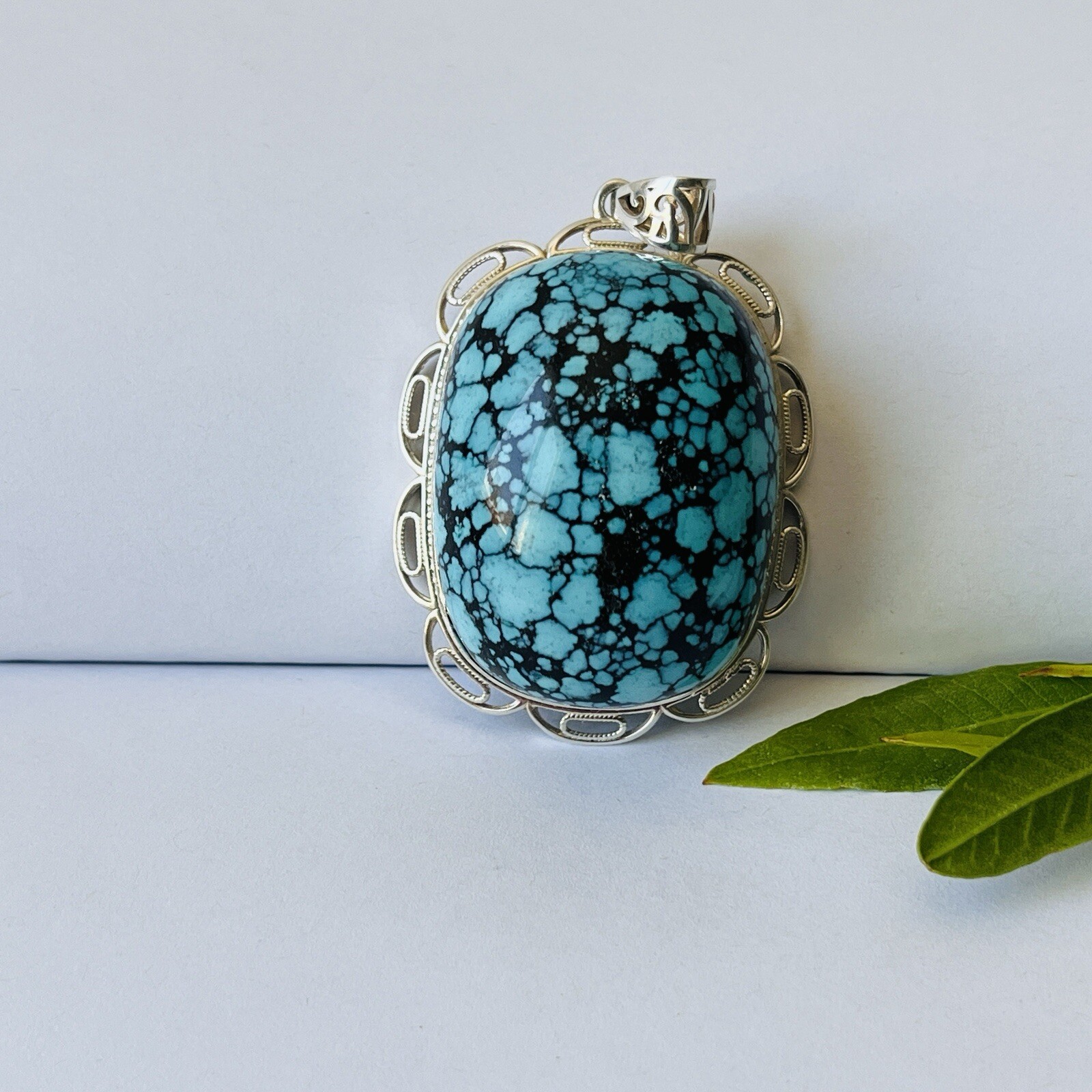 Natural Turquoise Lander Blue Gemstone Amulet Pendant Necklace Handmade Gift