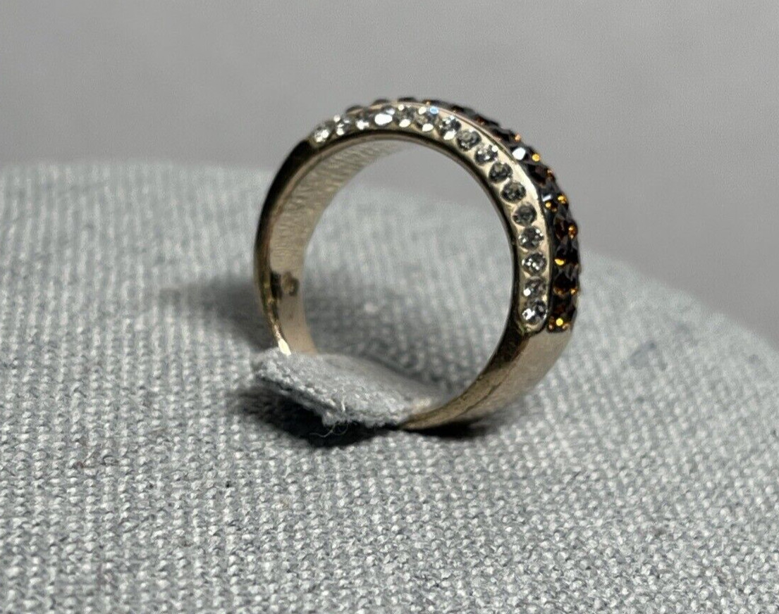 Chocolate Brown & White Simulated Diamond “S” Rose Gold Color Band Ring Sz 6.5