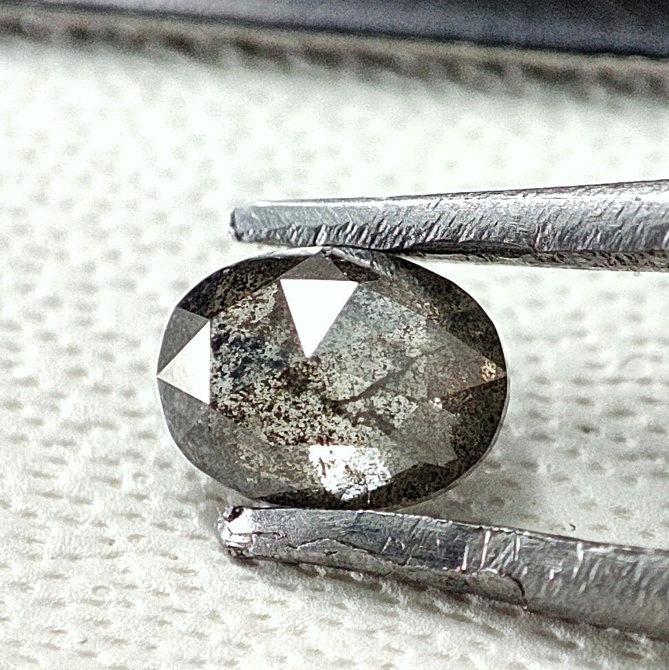 0.11 Cts Salt Pepper Diamond Rose Cut Oval 3X4 mm VS1 Quality Natural Diamond Sh