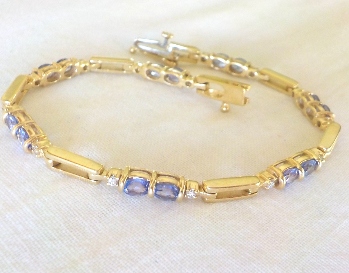 Solid 14K Yellow Gold Tanzanite Diamond Bracelet – 9.90 gms, 6.9 in, 1.20 ctw