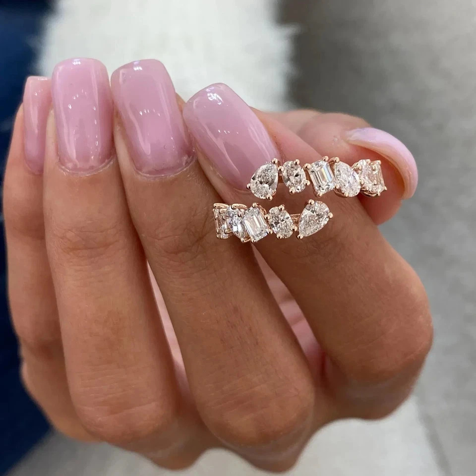 Wedding Diamond Band Multi Shape Cut 1.20 Ct 14k Rose Gold Lab Grown VVS E F CVD