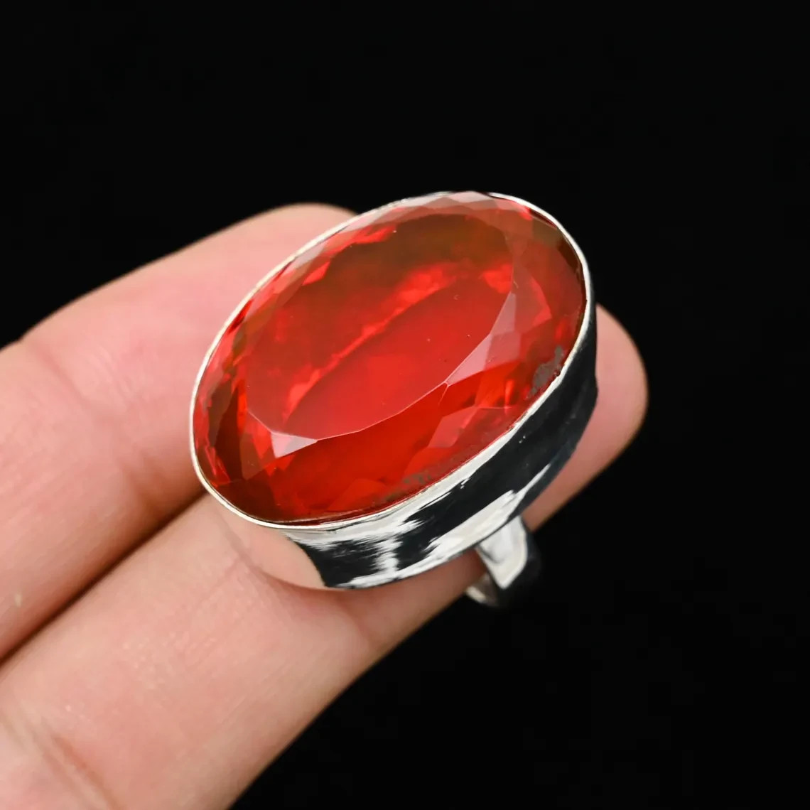 Mozambique Garnet Ring 925 Silver Handmade Statement Boho Christmas Gift For Her