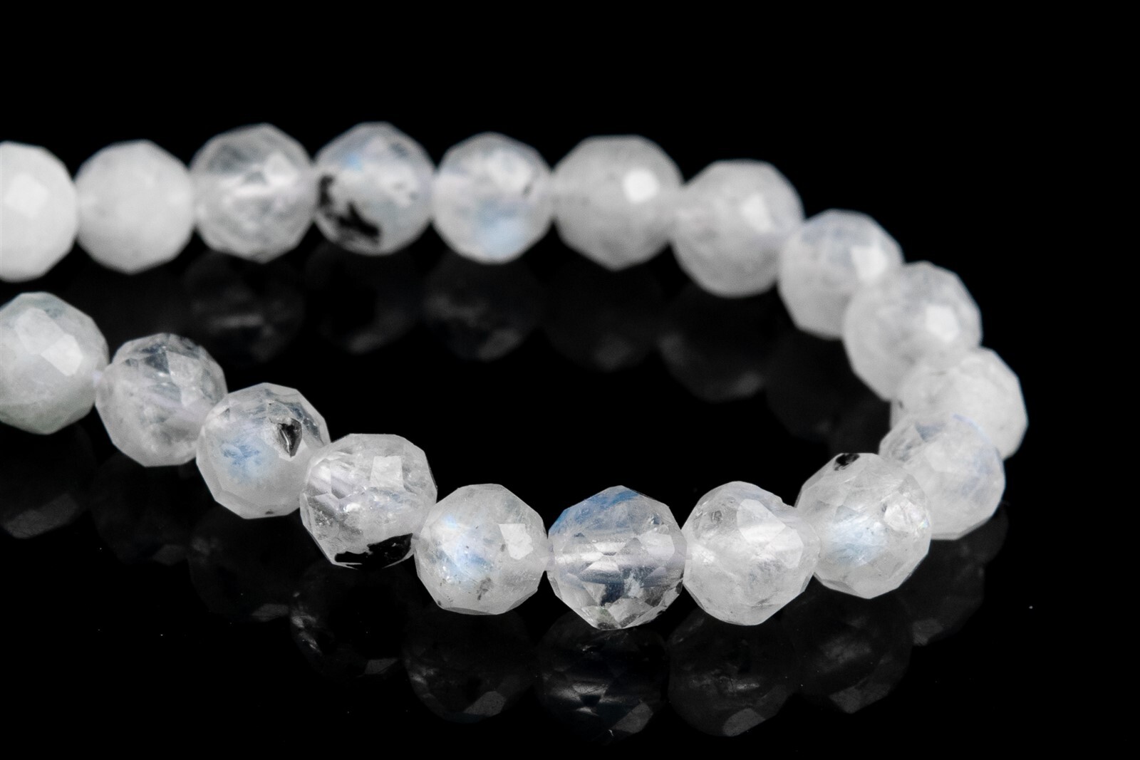 4MM Natural Rainbow Moonstone Tourmaline inclusions Grade A+ Faceted Round Beads
