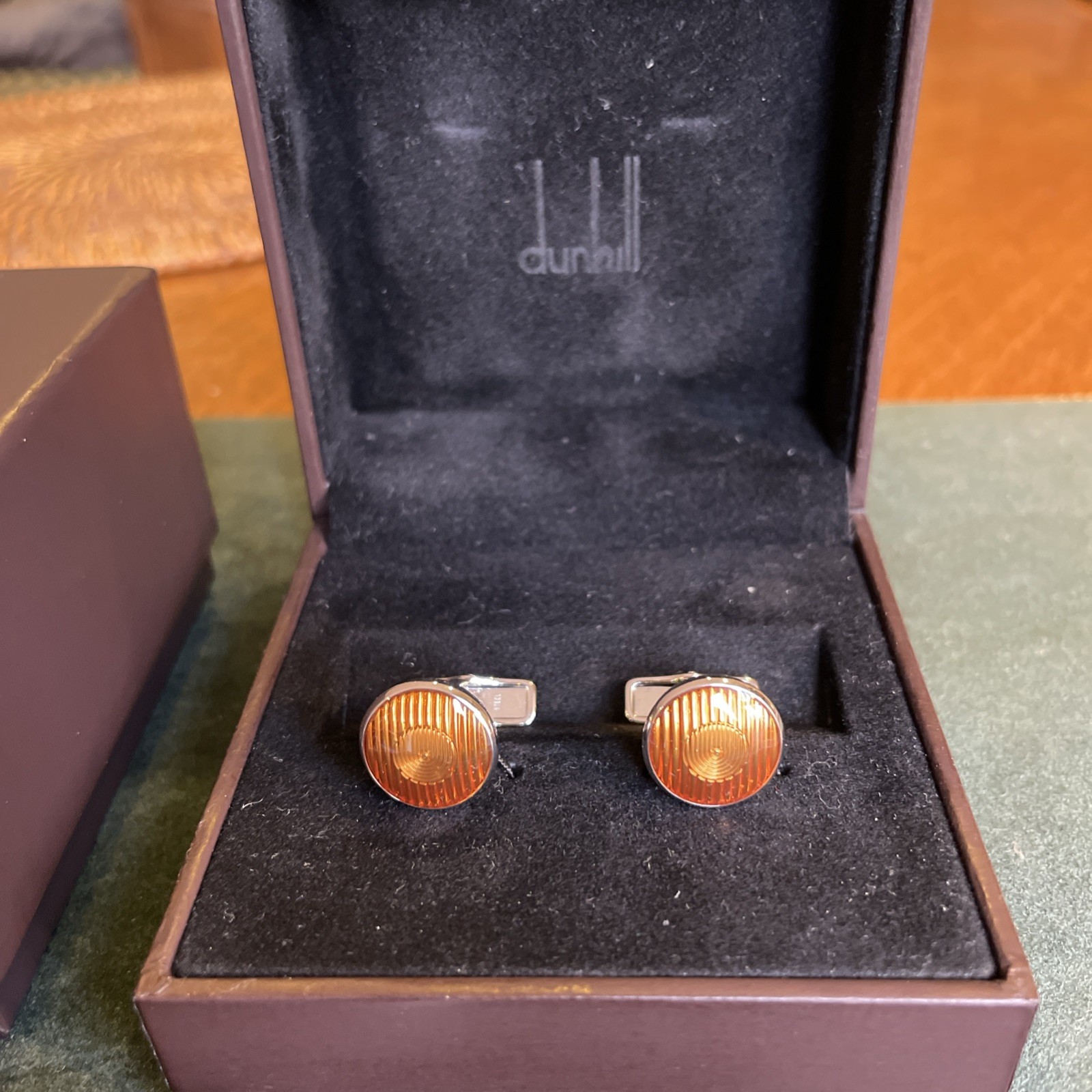 DUNHILL Sterling Silver / Steel Roadster Headlights Amber Cufflinks