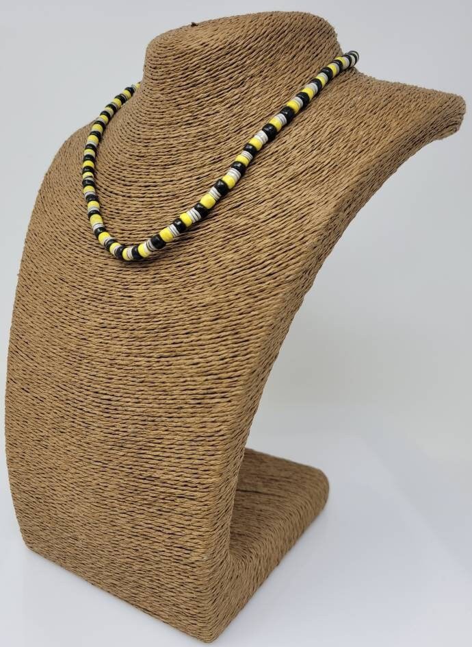 Puka Beaded Necklace Wooden Beads Gray Shell Unisex Black Blue Pink Yellow 16″