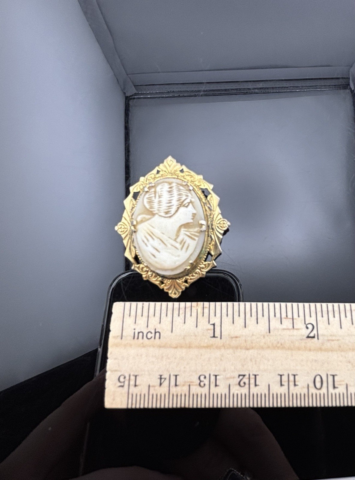 Unique Vintage Gold Plated ? Cameo Brooch Old Shell Carving Some Tarnish Damage?