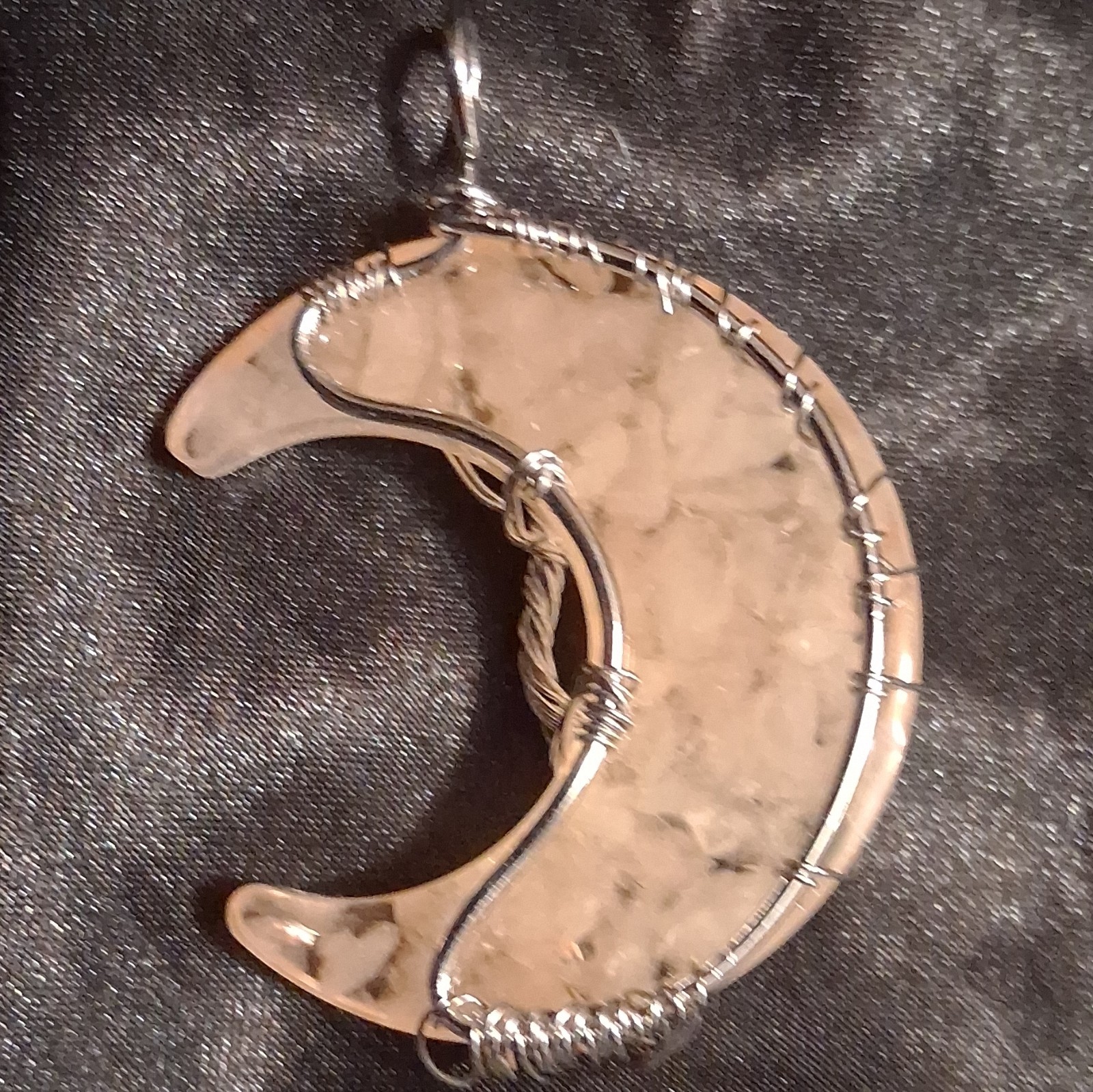 Crescent Moon Wire Wrapped Silver Tone Metal Pendant Charm Necklace