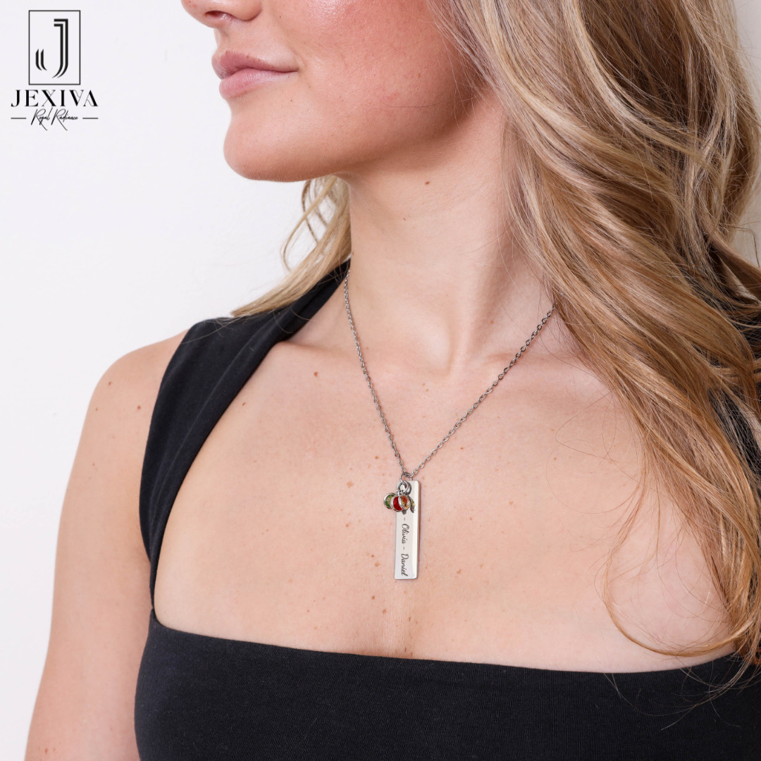 Necklace – Personalized Name Engraved Bars With Birthstone for Women/Men