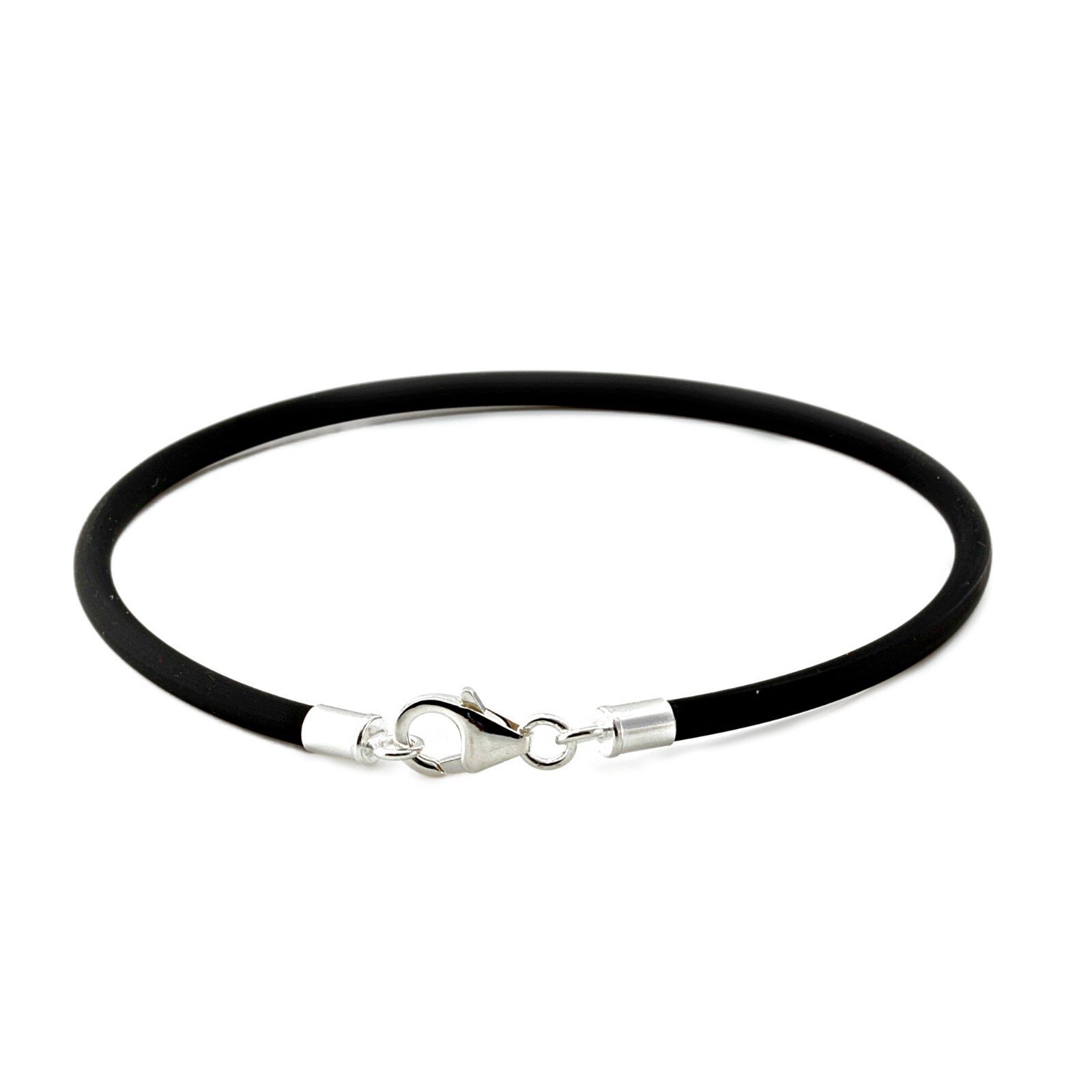 Men’s/Ladies 3mm Rubber Bracelet – Sterling Silver Ends & Clasp