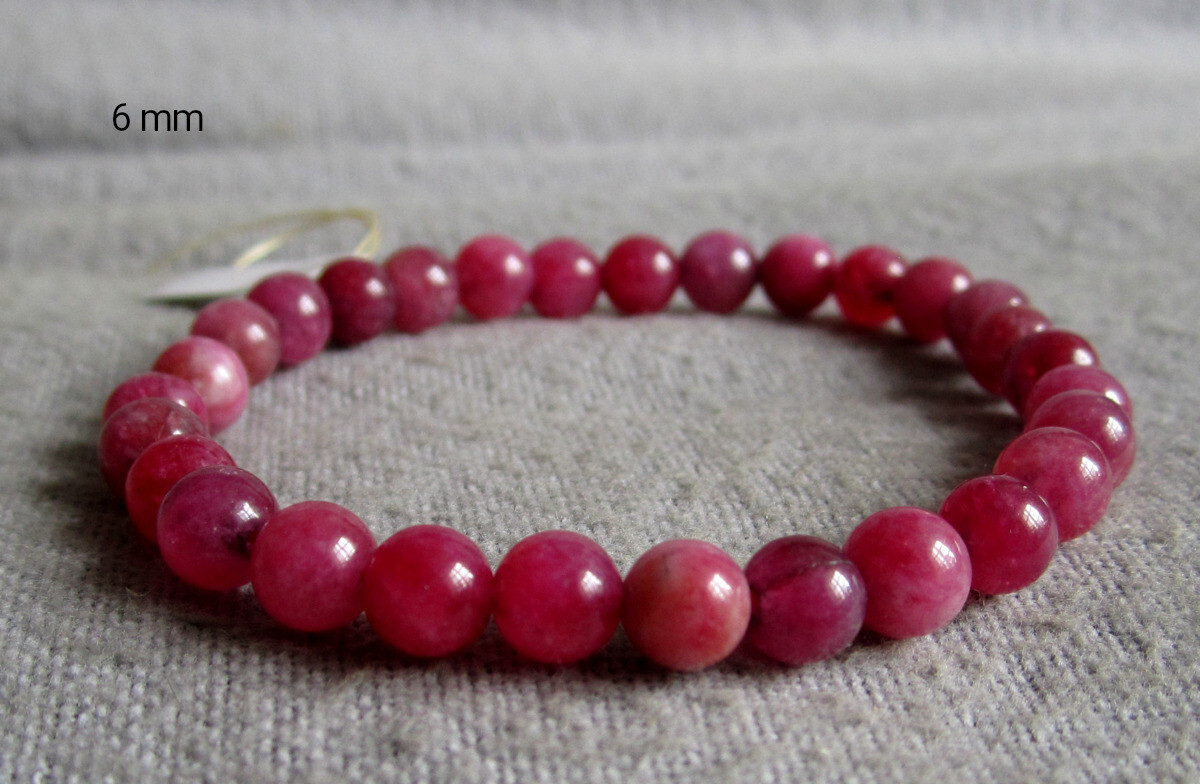 Red Tourmaline (Rubellite) Bracelet • Approx Ø 6mm / 14-20cm • Elastic