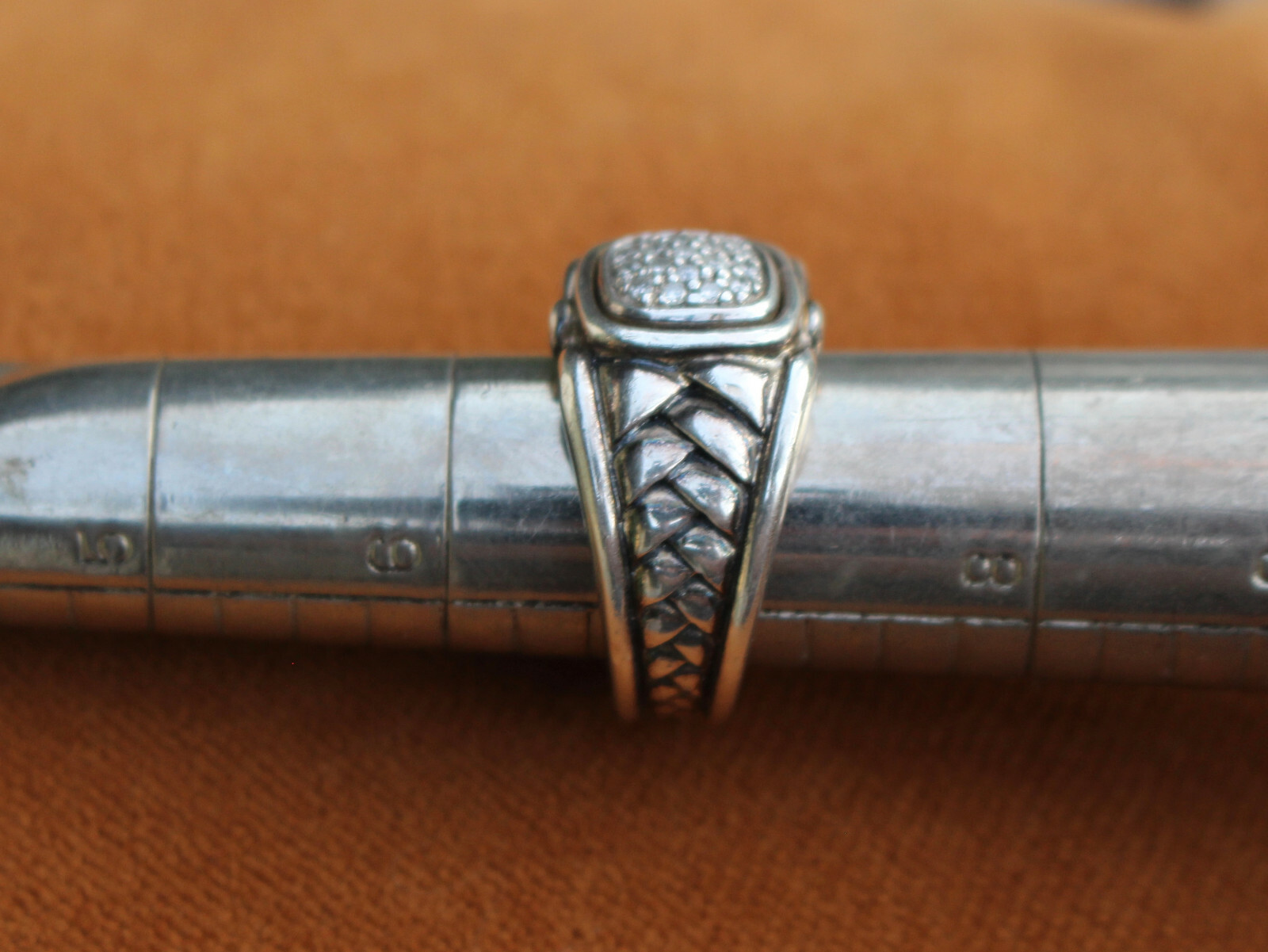 Scott Kay Sterling Silver Weave Braid Pave Diamond Wedding Engagement Ring Sz. 7