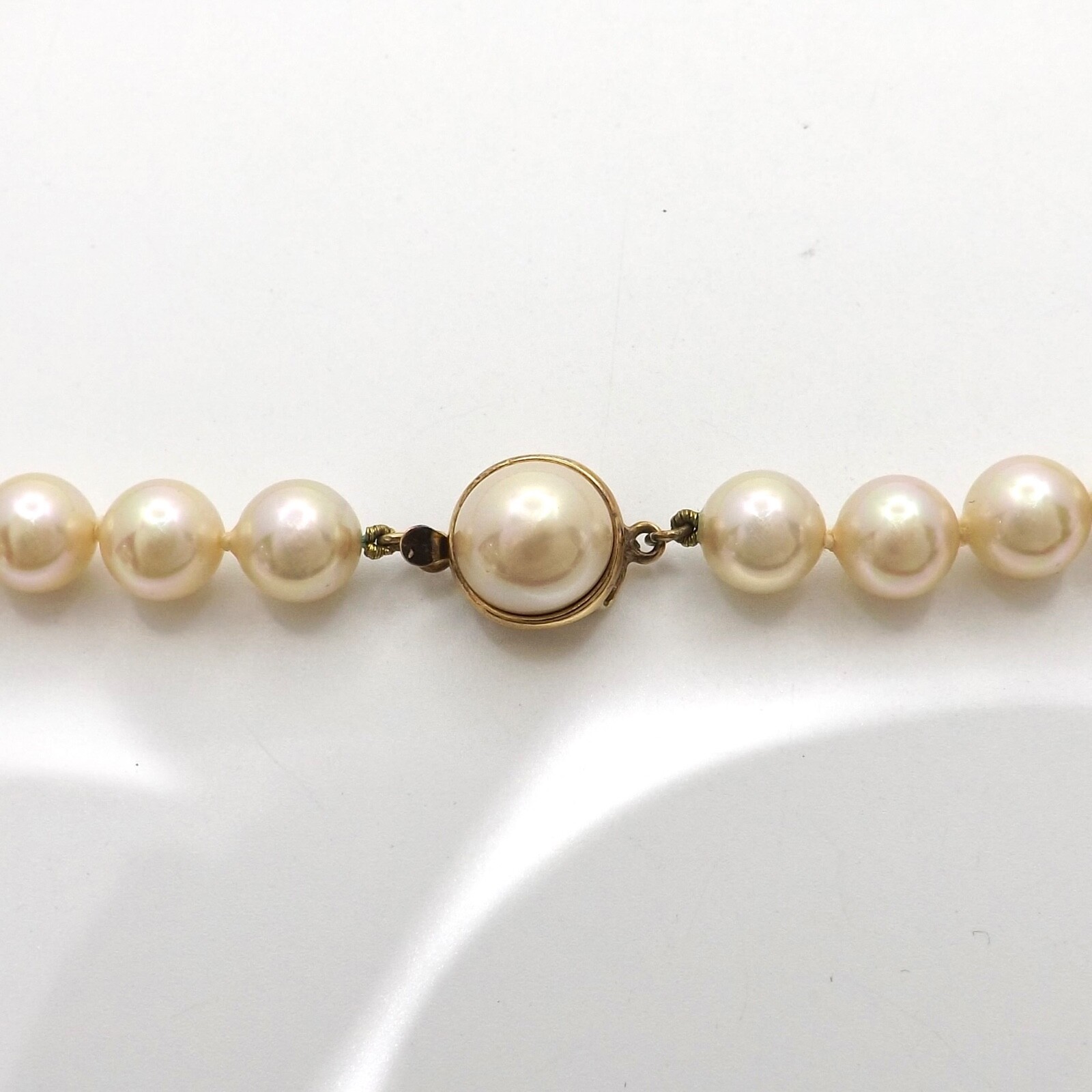 Majorica Pearl Necklace 8mm 30in Sterling Silver Gold Clasp Original Box Spain