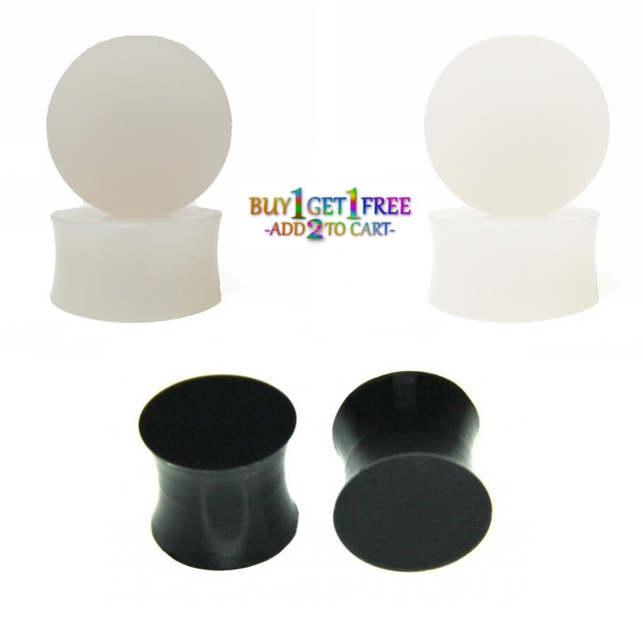 Pair 8g-40mm WHITE SOLID SILICONE PLUGS Soft Double Flare Gauges Thick Ear 3033