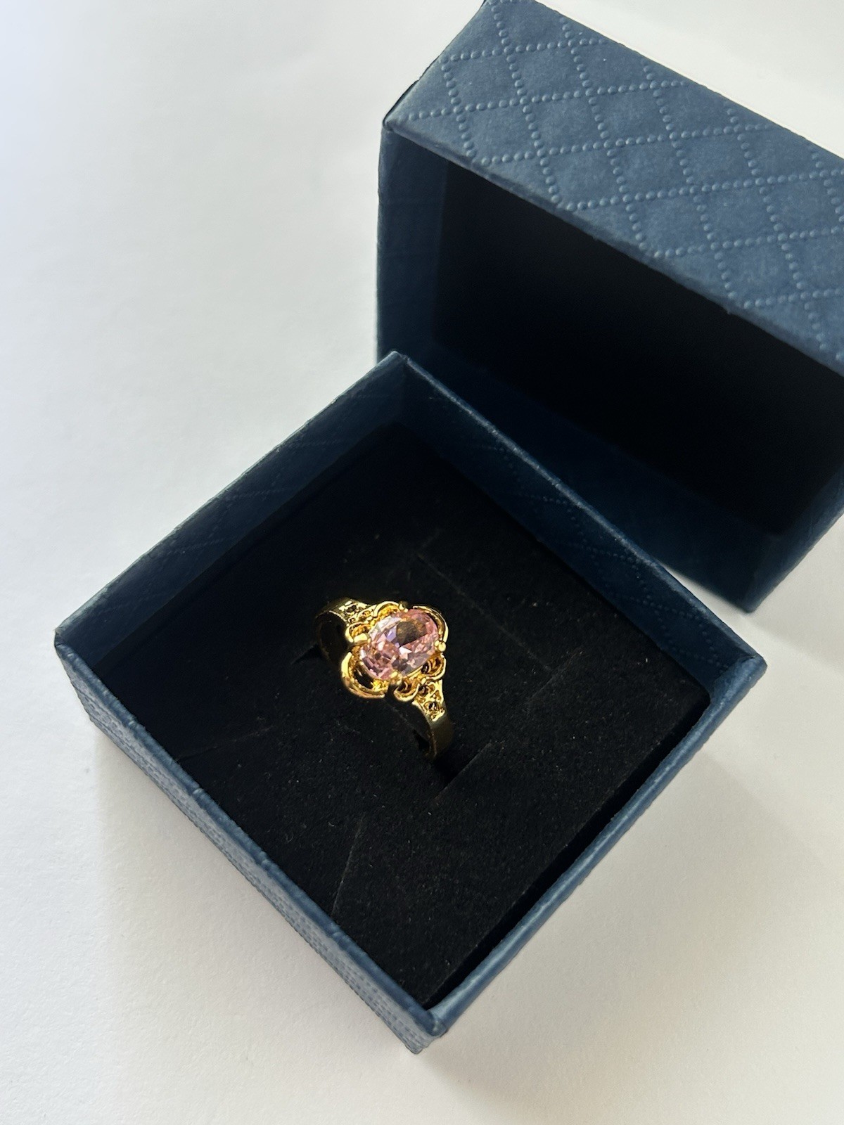 Vintage Pink Cubic Zirconia Ring Gold Plated Womens Size 6.5