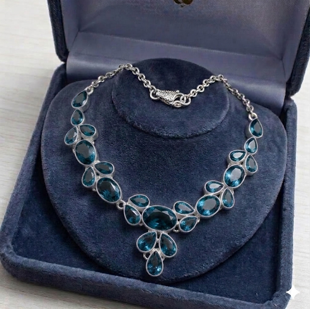 London Blue Topaz Gemstone 925 Sterling Silver Jewelry Necklace Size-17-18″