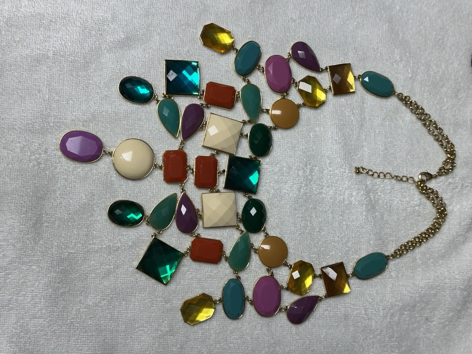 Statement HUGE Bib Colorful Blue Gold Purple Cabochon Collar Necklace n0115