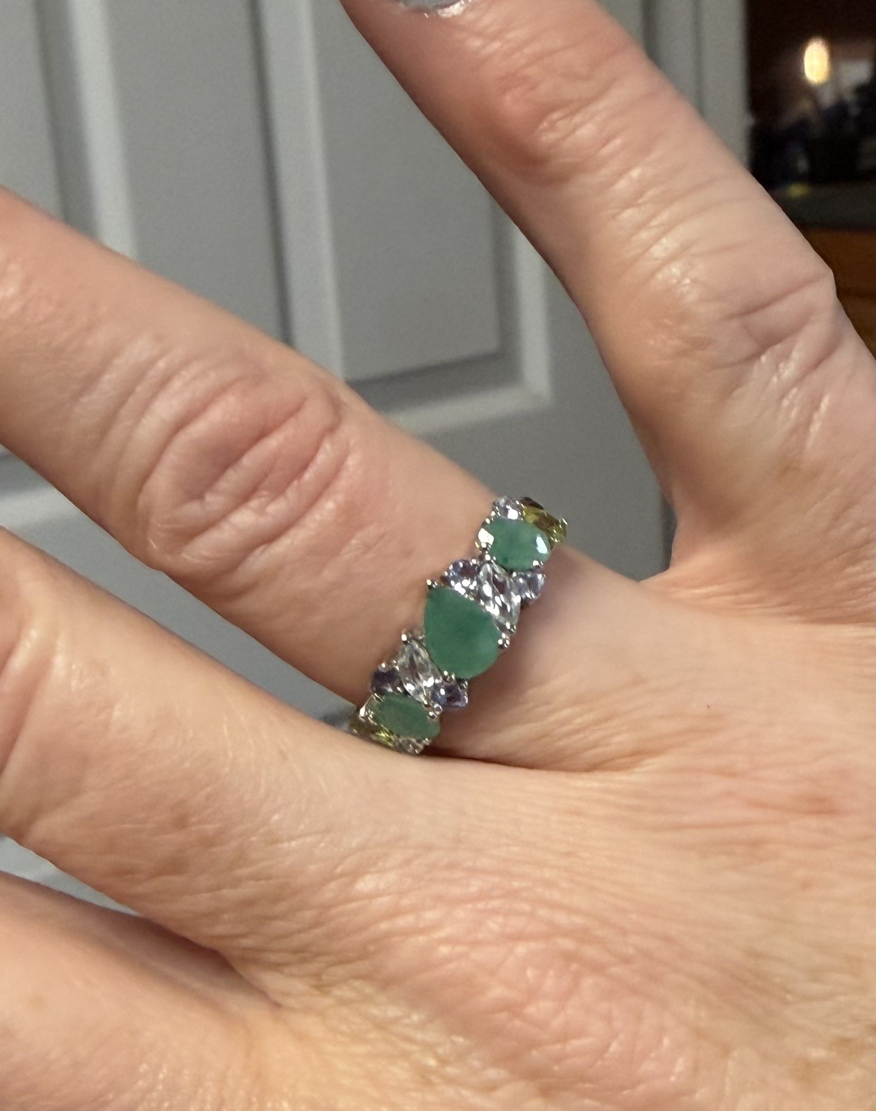 Unique! Natural Emerald, Tanzanite, Aquamarine & Peridot 14K Gold Ring Size 8