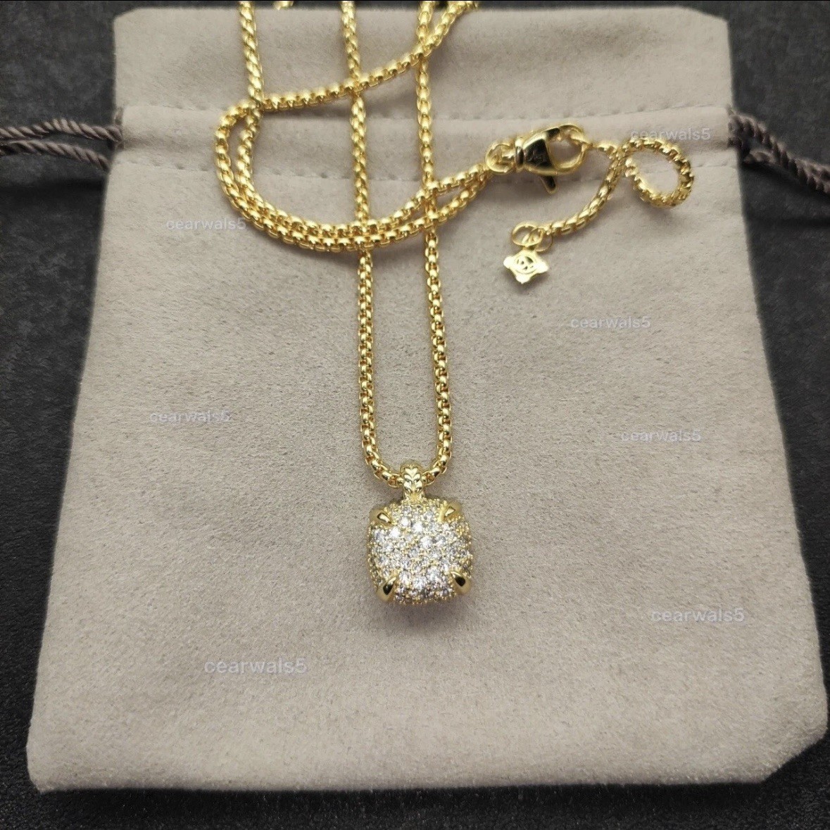 David Yurman 18k Yellow Gold Chatelaine Design Pendant Box Necklace ~ 17-19in