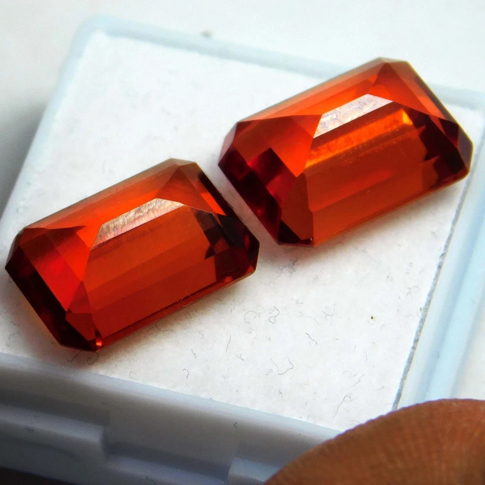 Natural Orange Sapphire 20 Ct Emerald Cut Pair Certified Rare Loose Gemstone