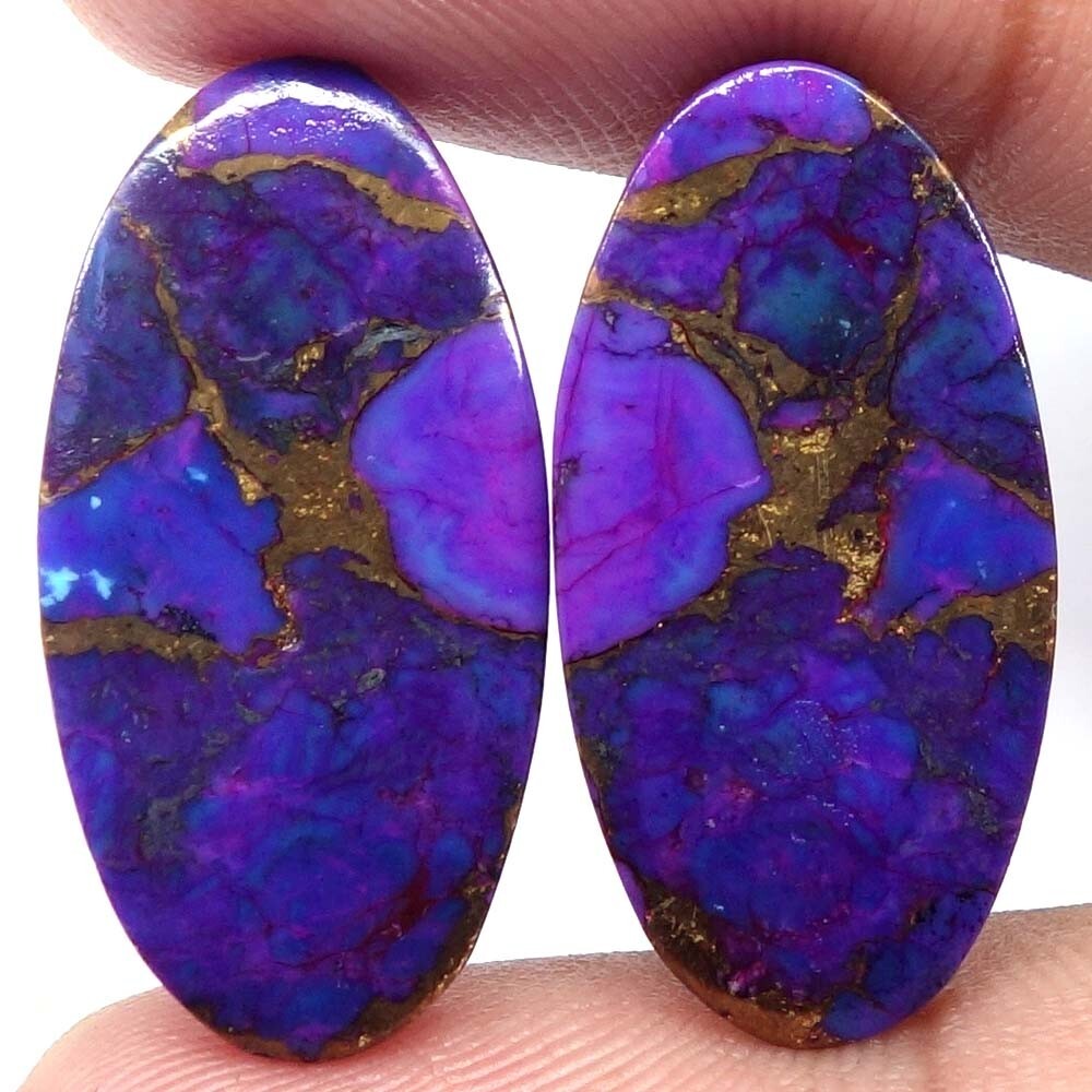 21.70 Cts Treated Purple Copper Turquoise Pair Oval Cabochon Loose Gemstone