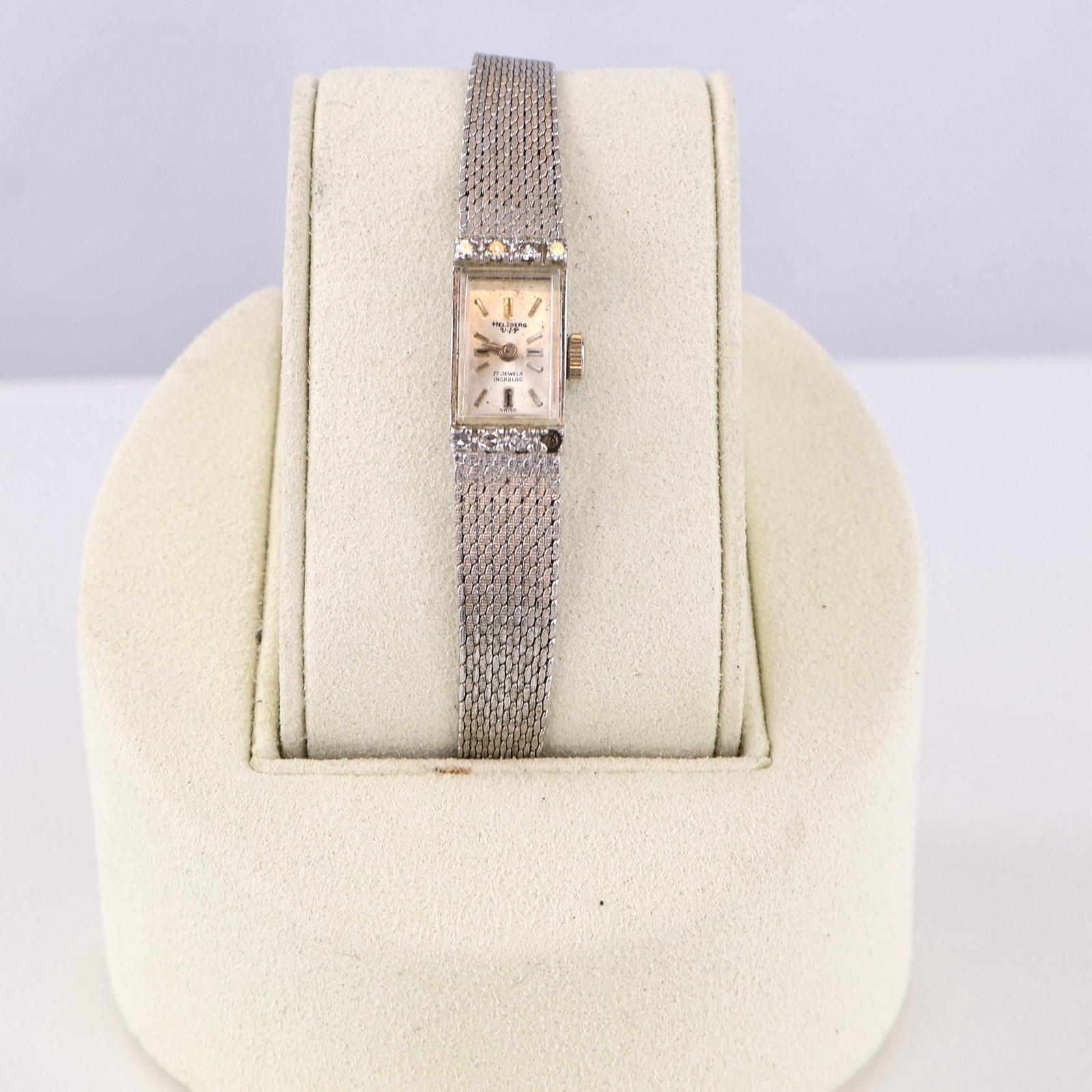 Vintage 60s Helzberg VIP 17 Jewel Swiss Watch Diamond Bezel Mesh Duchess