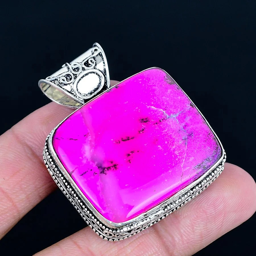 Pink Dendritic Opal 925 Silver Plated Handmade Pendant of 1.78″