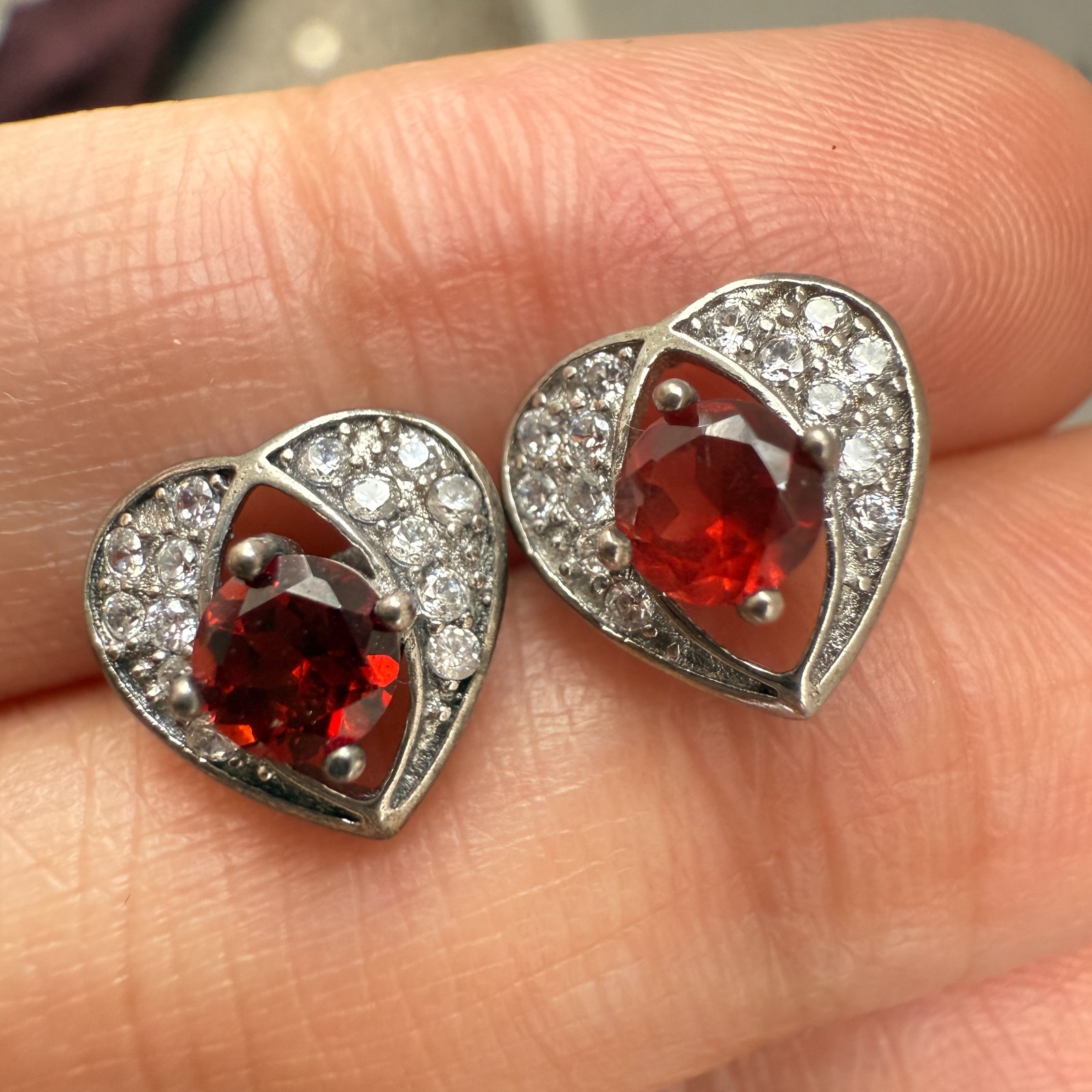 925 Sterling Silver Earrings 4mm Natural Rhodolite Garnet Gemstone Zircon Heart