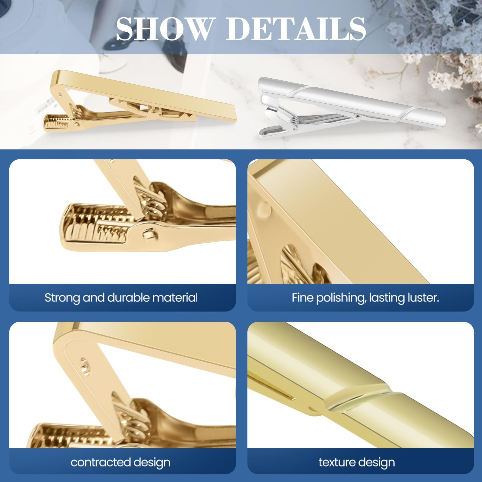 Tie Clips for Men Classic Tie Bar Clip Set, 6 Pack