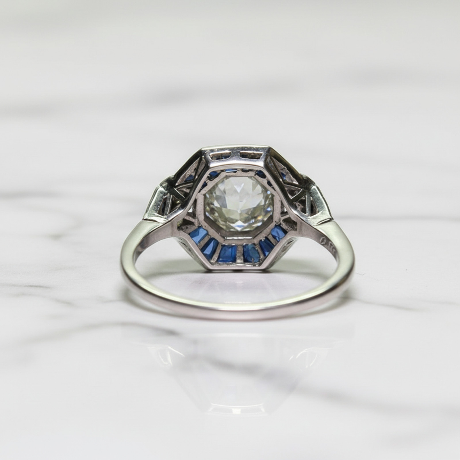 Old European Cut Lab Created Diamond 14K Gold Art Deco Bezel Set Engagement Ring