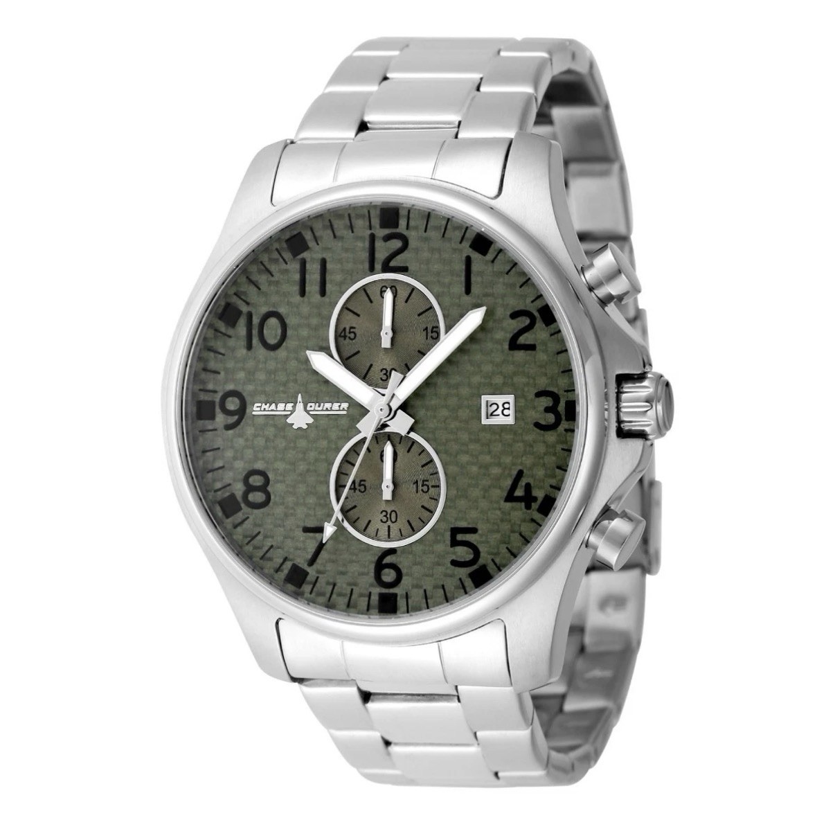 Chase Durer CDW-0094 Mens Watch 45mm Steel Army Green Carbon Fiber Dial New