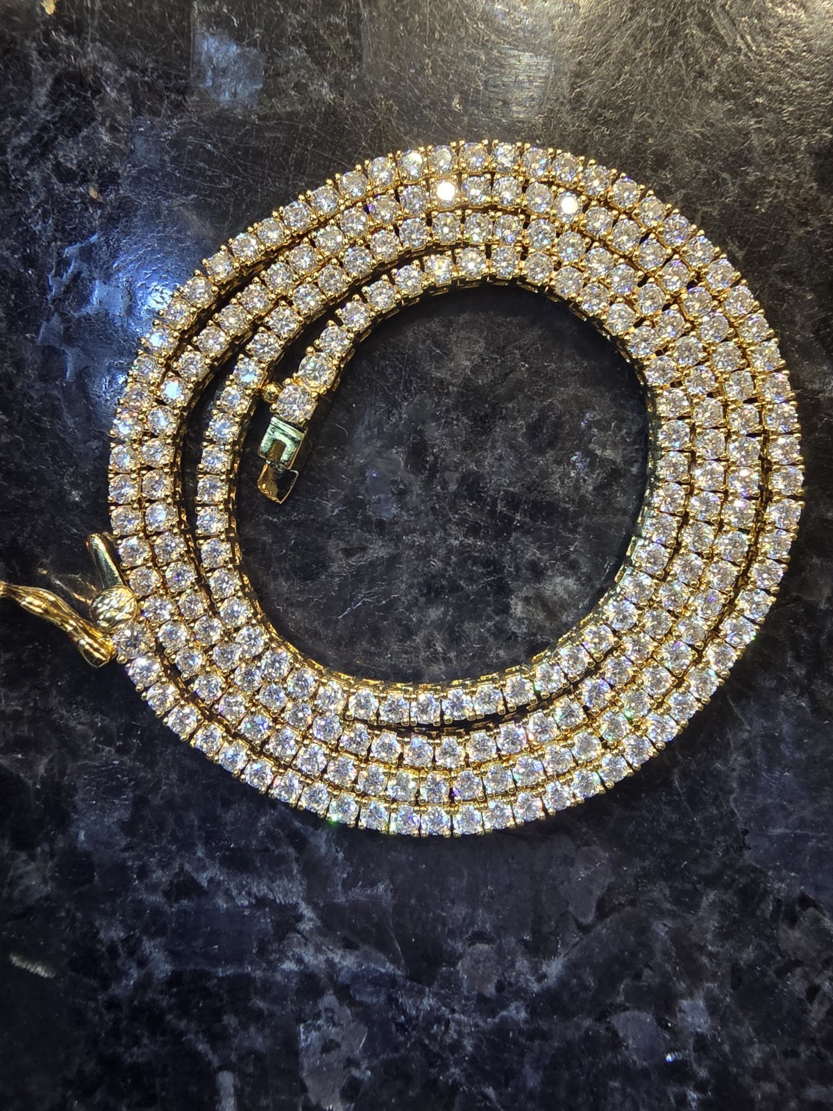 5ct Moissanite Tennis Necklace Yellow Gold Plated 2mm×18″