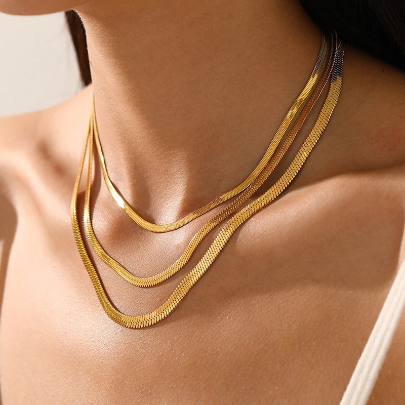 Stainless Steel Hot Classic Flat Snake Chain Choker Necklace For Women Fashion