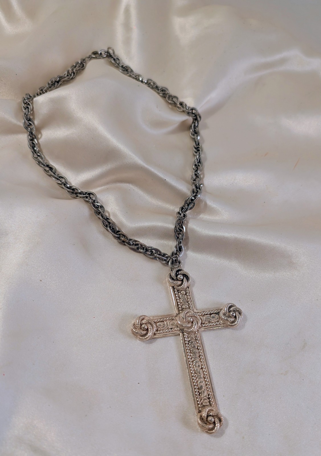 Necklace NAPIER Sterling Cross 4″ Signed Pendant Chunky Biker Vintage Post 1955